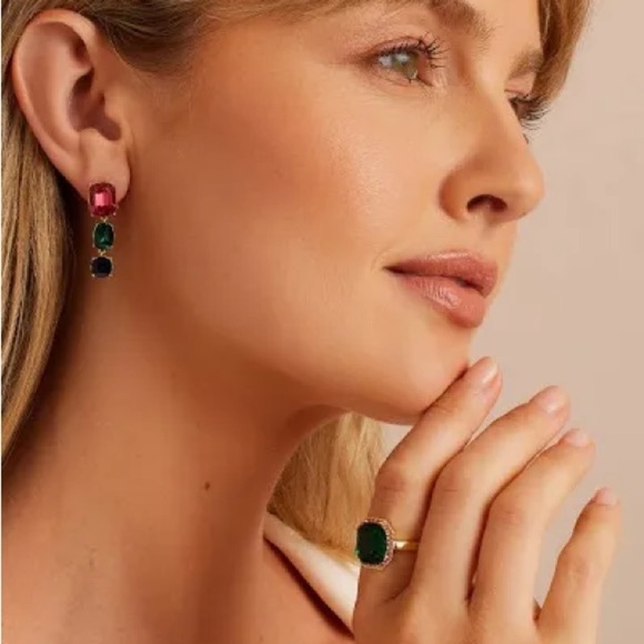 Gorjana 18k Gold Plated Brass Emerald Rose Crystals Lexi Octagon Ring Size 7 - Picture 3 of 7